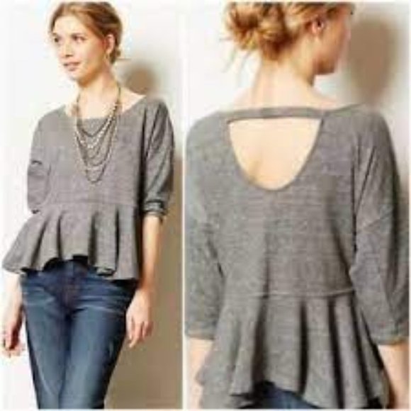 Saturday Sunday Anthropologie Peplum Terry Knit Sweatshirt Top, Grey, Size M - Picture 1 of 9